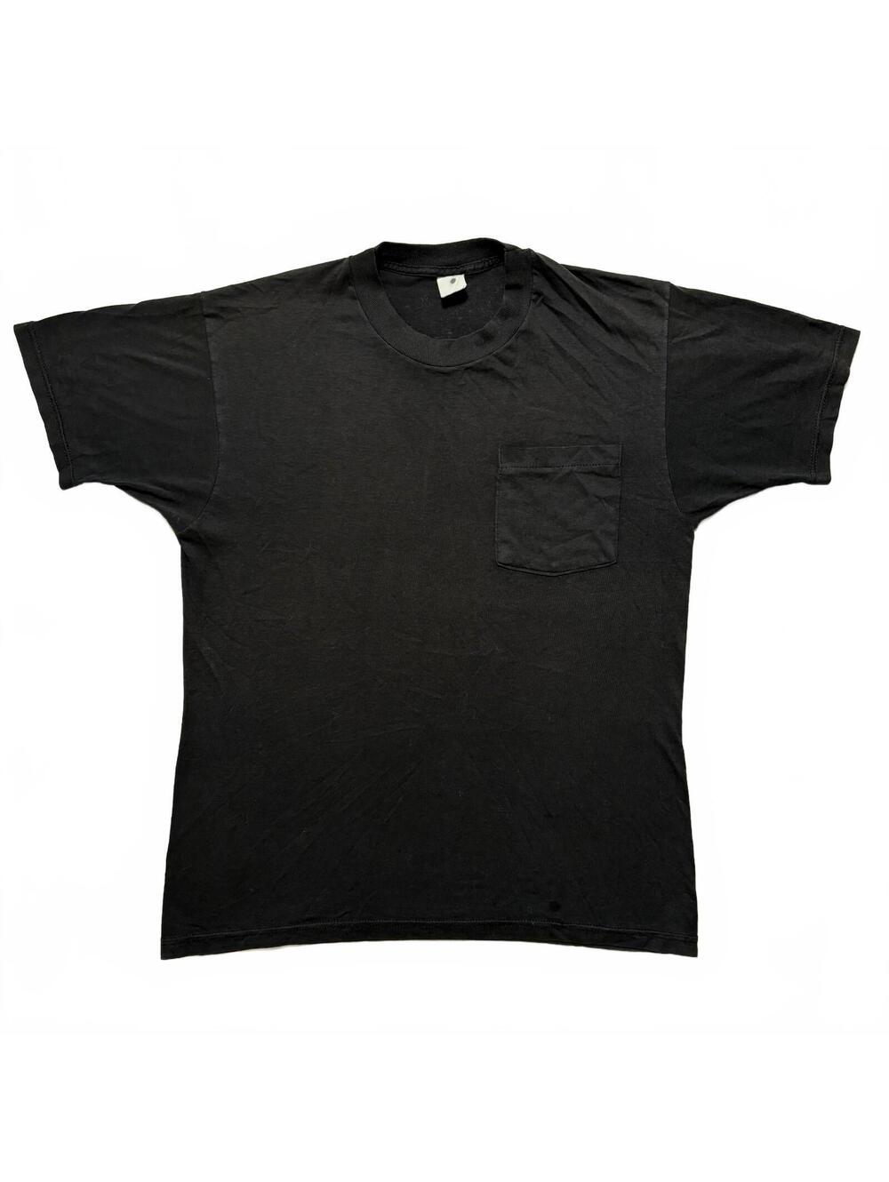 VTG 80's Hanes Paper Thin 50/50 Black Blank Selvedge Pocket T-Shirt Men's L
